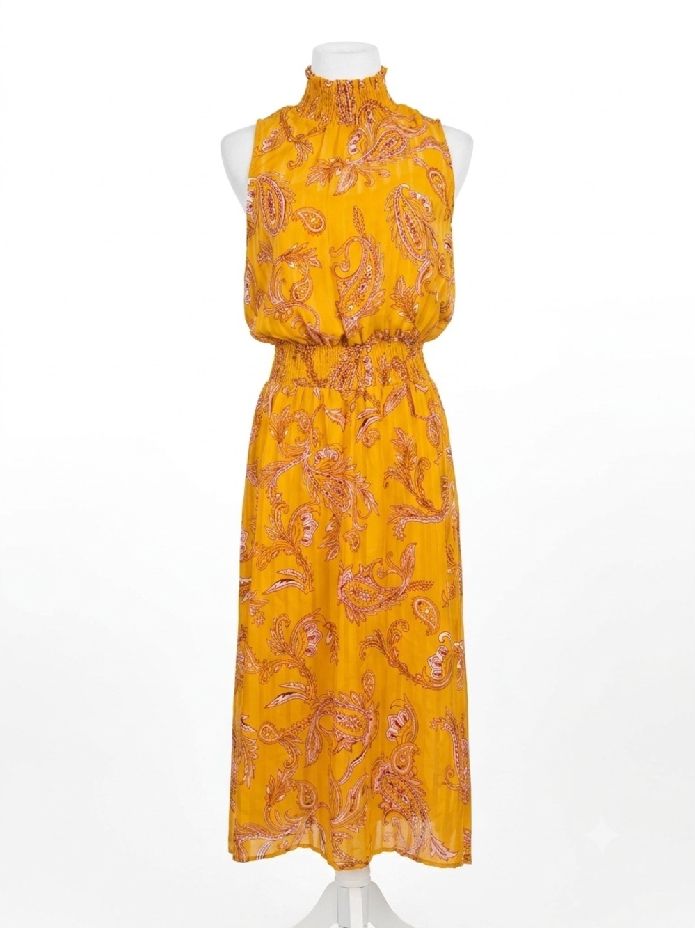 Nanette Lepore Yellow Paisley Smocked Midi Dress